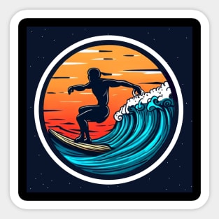 Surfing man on the seas at evening. Sticker